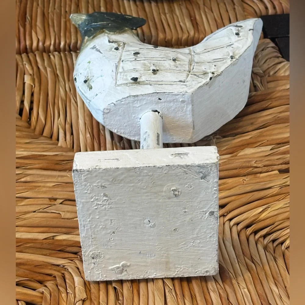 Rustic Country Farm Barn Style White and Black Rooster Sculpture Made of Wood - Picture 6 of 7